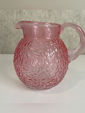 Vintage Teleflora Crinkle Glass Pitcher Pour on the Pink 6”